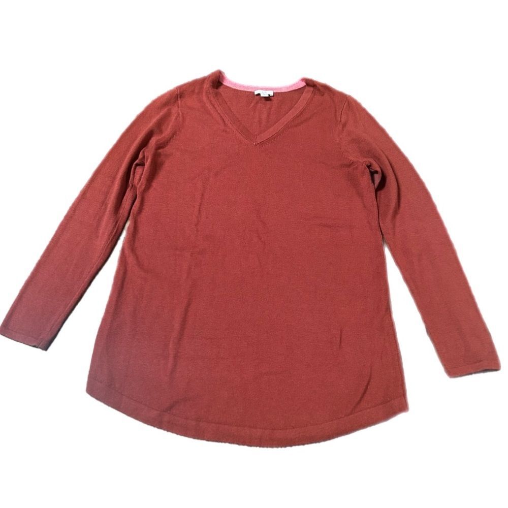 J.Jill Womens Vneck Pullover Textured Knit Size XS Burnt Umber